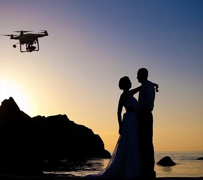 drone quay cưới hoàng hôn